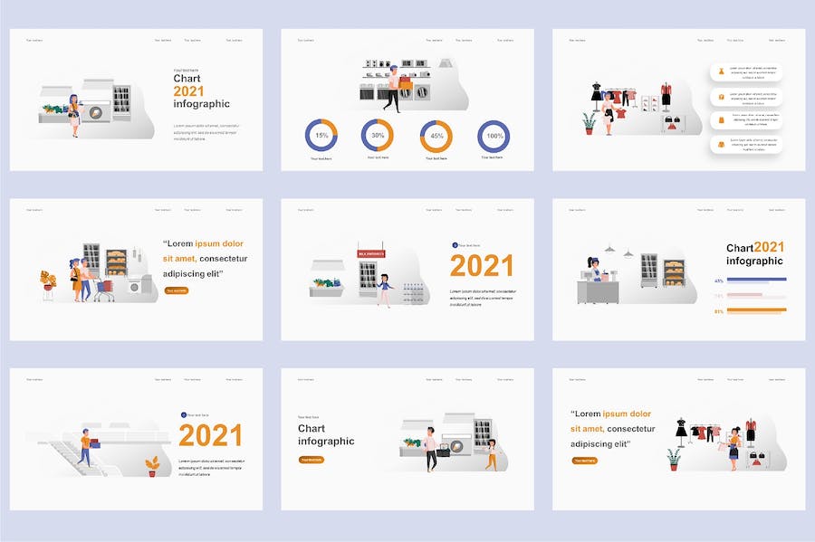 欧美购物电商零售插画高级PPT模板 - PPT派