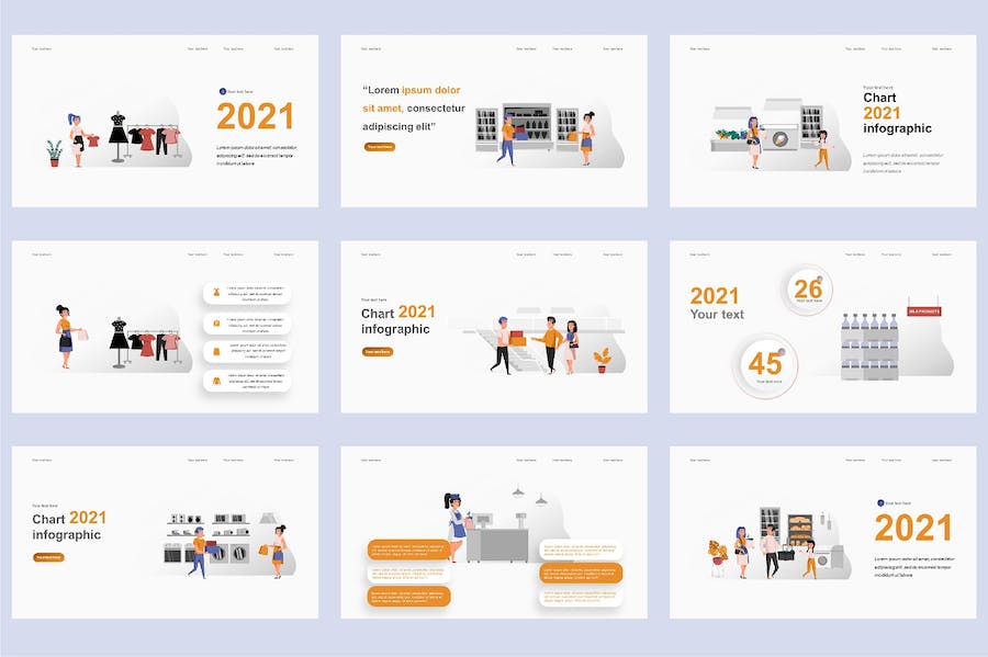 欧美购物电商零售插画高级PPT模板 - PPT派