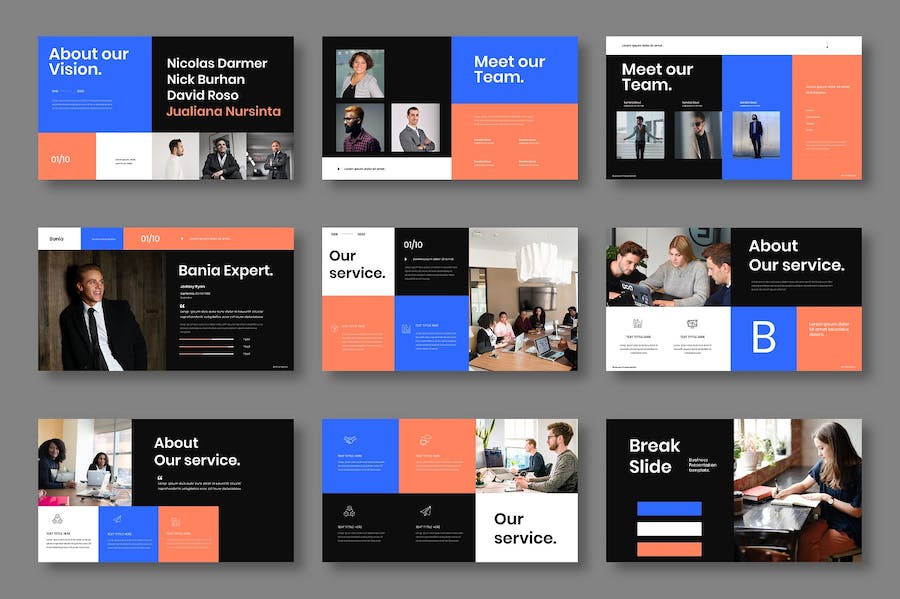 蓝色图片网格商务宣传Keynote模板 - PPT派