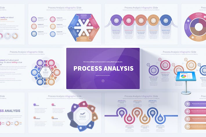 圆圈六边形流程分析主旨信息图表keynote模板 - PPT派