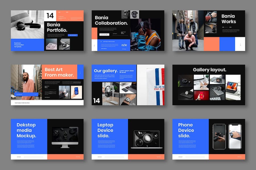 蓝色图片网格商务宣传Keynote模板 - PPT派