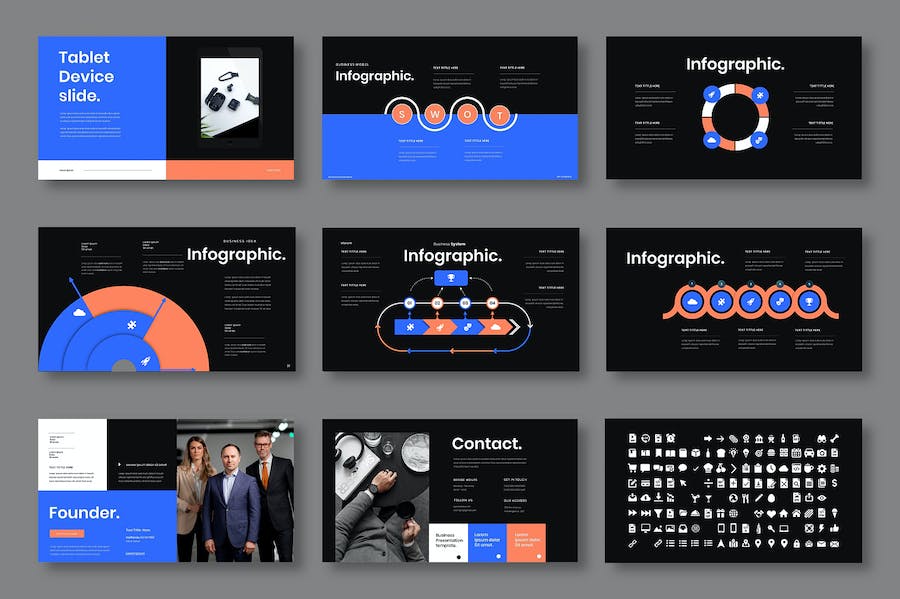 蓝色图片网格商务宣传Keynote模板 - PPT派