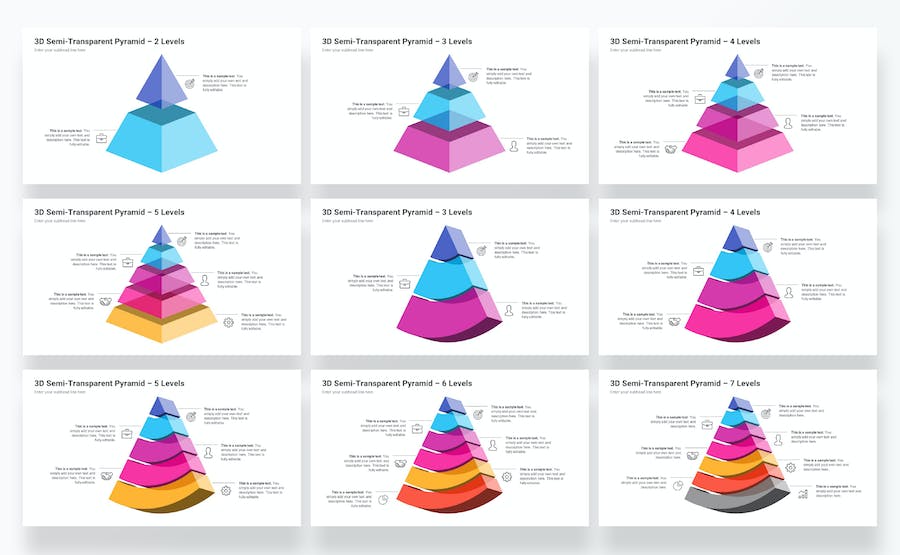 3D彩色金字塔信息图形图表PPT模板 - PPT派