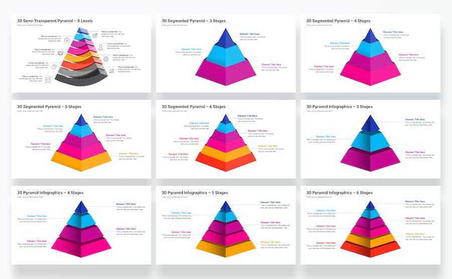 3D彩色金字塔信息图形图表PPT模板 - PPT派