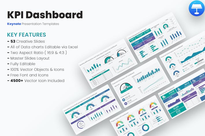KPI数据分析图形展示监控Keynote模板 - PPT派