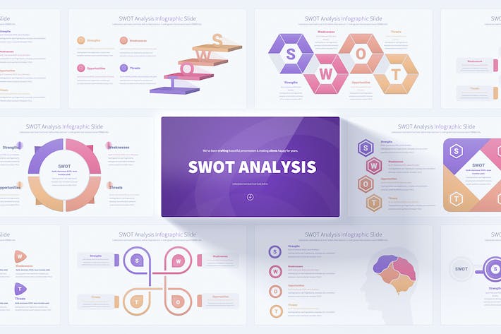 精美大全SWOT数据分析主题信息图表PPT模板 - PPT派