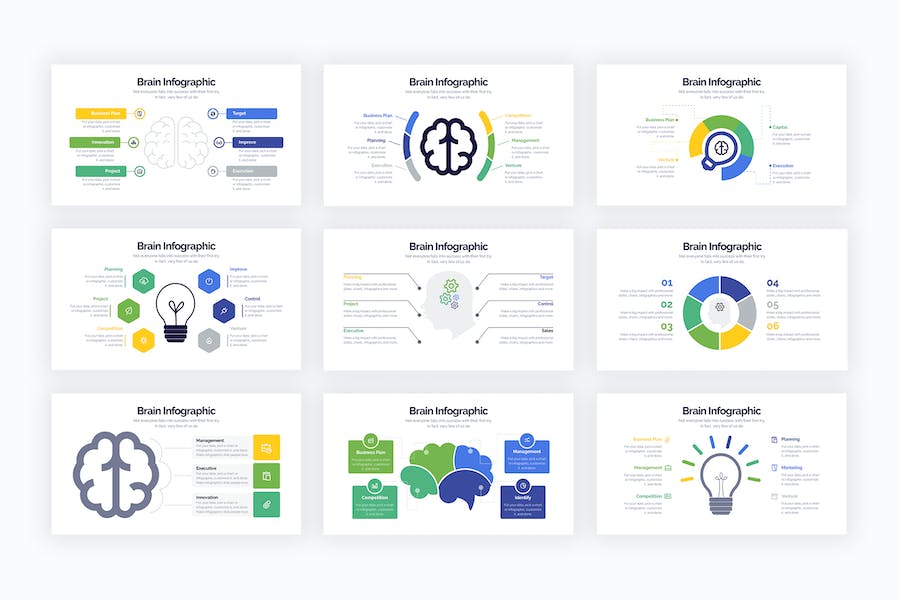 多种样式创意商业大脑图形PPT模板 - PPT派