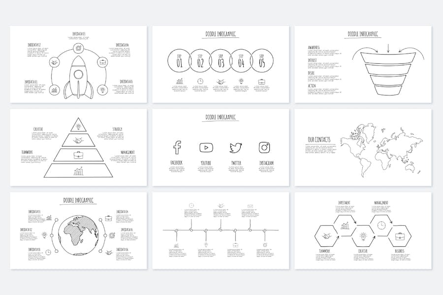 涂鸦动画信息图形图表讲述展示管理PPT模板 - PPT派