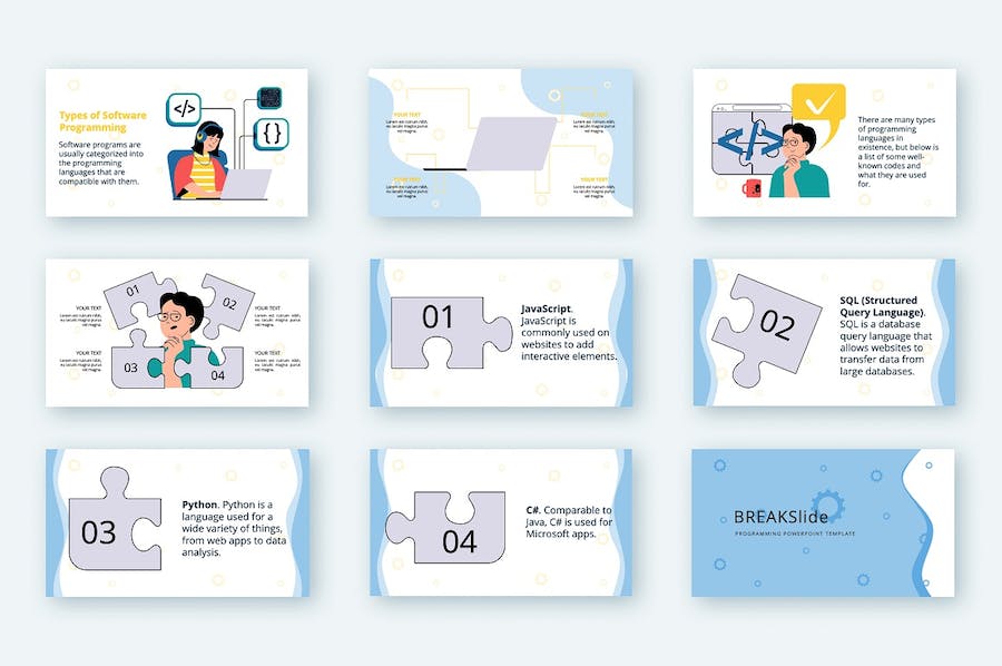 现代矢量插画编程技术主题PPT模板 - PPT派