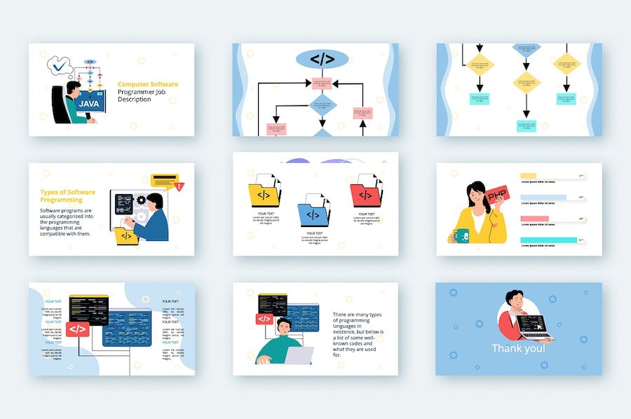 现代矢量插画编程技术主题PPT模板 - PPT派