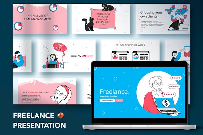 创意人物插画自由职业人主题PPT模板 - PPT派