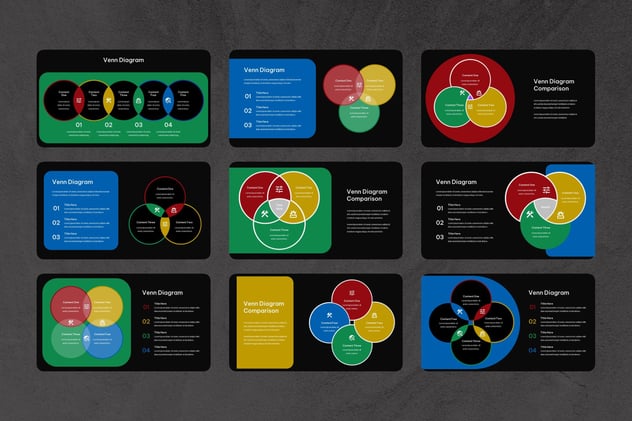 彩色维恩图对比分析Keynote模板 - PPT派