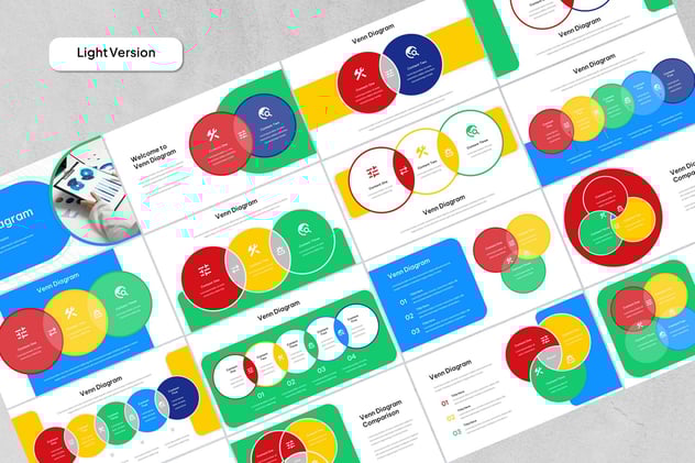 彩色维恩图对比分析Keynote模板 - PPT派
