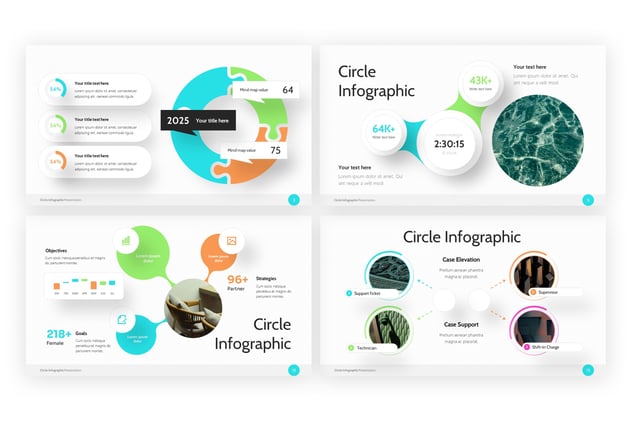 圆圈信息图表数据可视化分析PPT模板 - PPT派