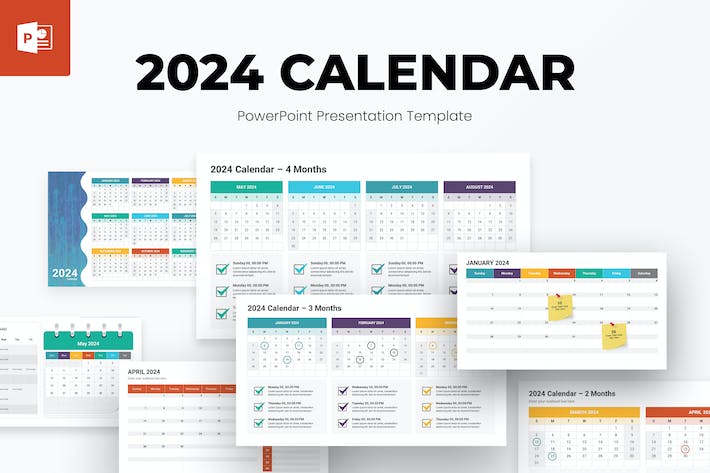 2024年彩色多种样式日历展示PPT模板- PPT派