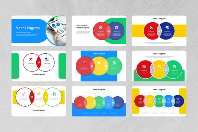 彩色维恩图对比分析Keynote模板 - PPT派