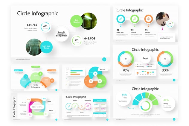 圆圈信息图表数据可视化分析PPT模板 - PPT派