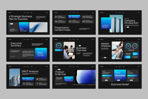 黑蓝现代商业计划书关键Keynote模板 - PPT派