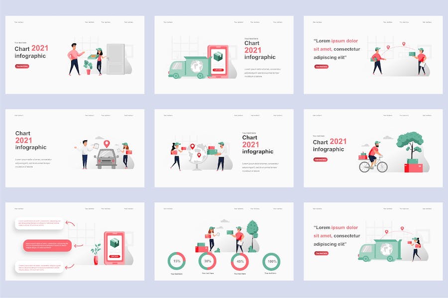 物流配送快递服务插画PPT模板 - PPT派