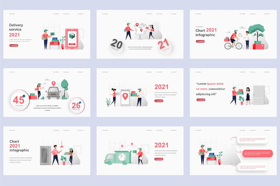 物流配送快递服务插画PPT模板 - PPT派