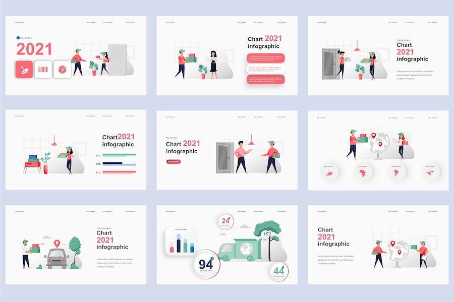 物流配送快递服务插画PPT模板 - PPT派