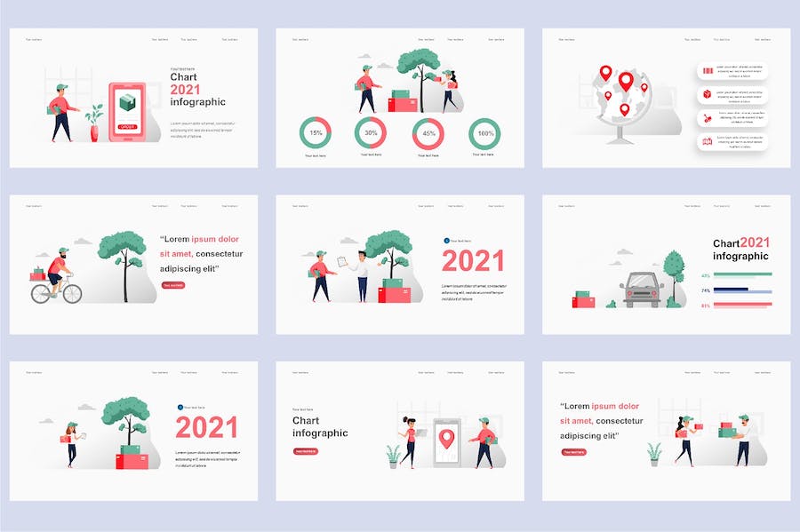 物流配送快递服务插画PPT模板 - PPT派