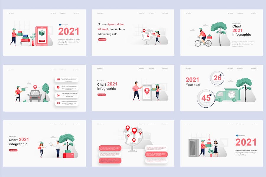 物流配送快递服务插画PPT模板 - PPT派