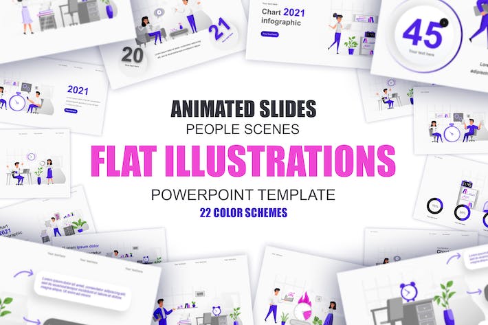 商业办公职场场景插画PPT模板 - PPT派