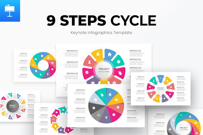 9个步骤周期信息图形keynote模板- PPT派