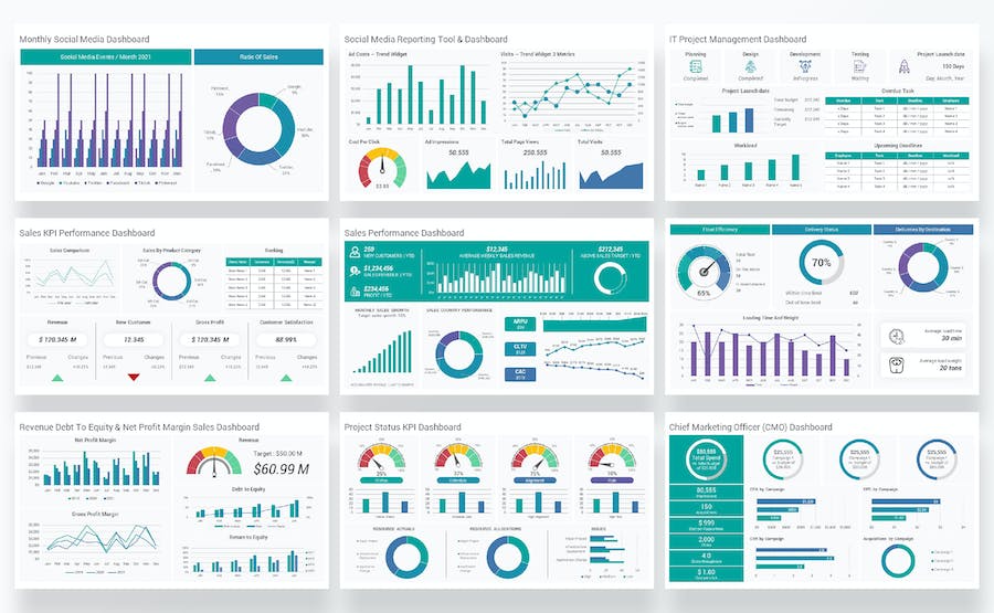 KPI数据分析图形展示监控Keynote模板 - PPT派