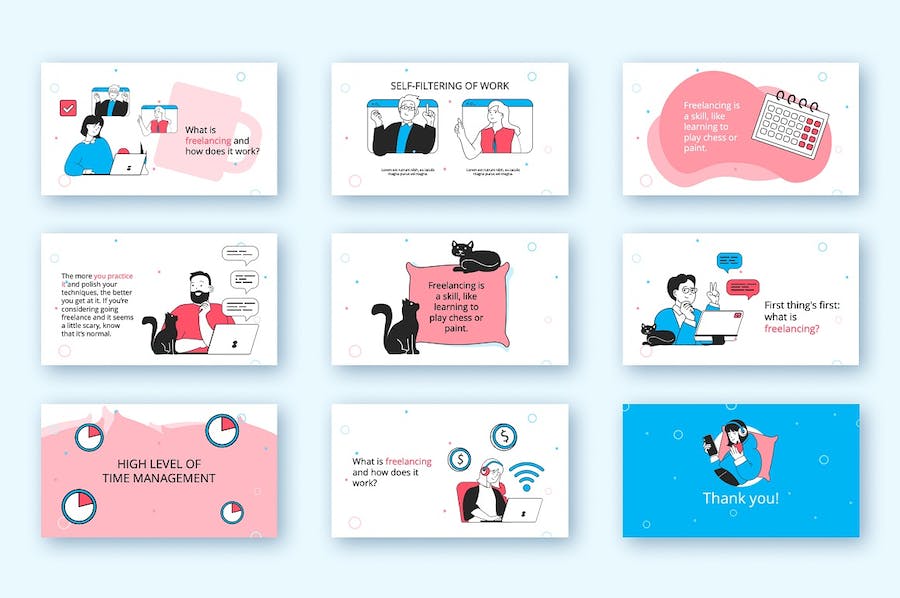 创意人物插画自由职业人主题PPT模板 - PPT派