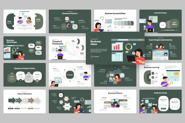 商业数据分析业绩信息图形Keynote模板 - PPT派