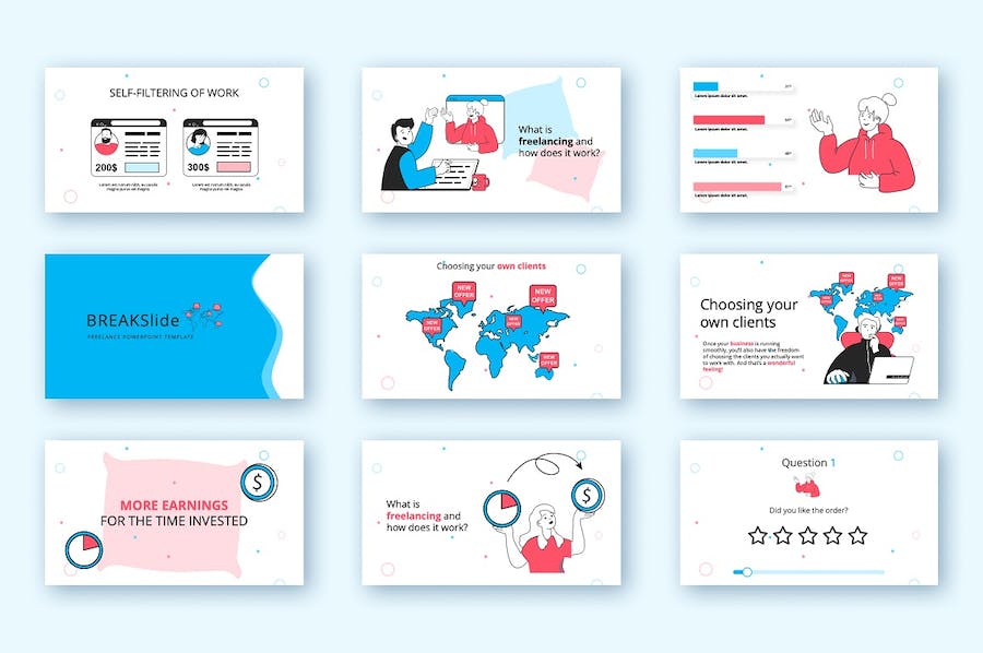 创意人物插画自由职业人主题PPT模板 - PPT派