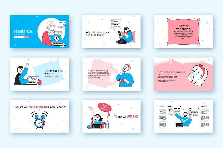 创意人物插画自由职业人主题PPT模板 - PPT派