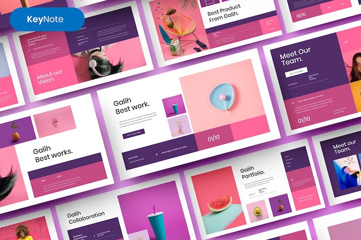 粉紫色图片拼贴商务Keynote模板 - PPT派