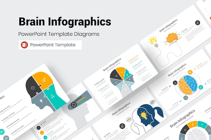 扁平化大脑信息图形PPT模板 - PPT派