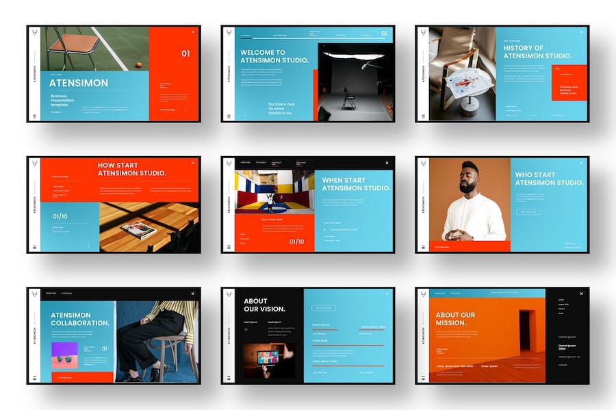 多彩商务风格设计展示PPT模板 - PPT派