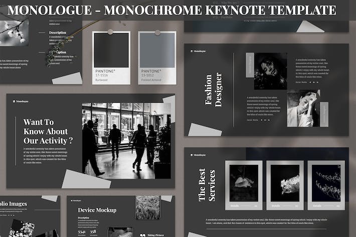 黑白单色极简摄影作品集Keynote模板 - PPT派