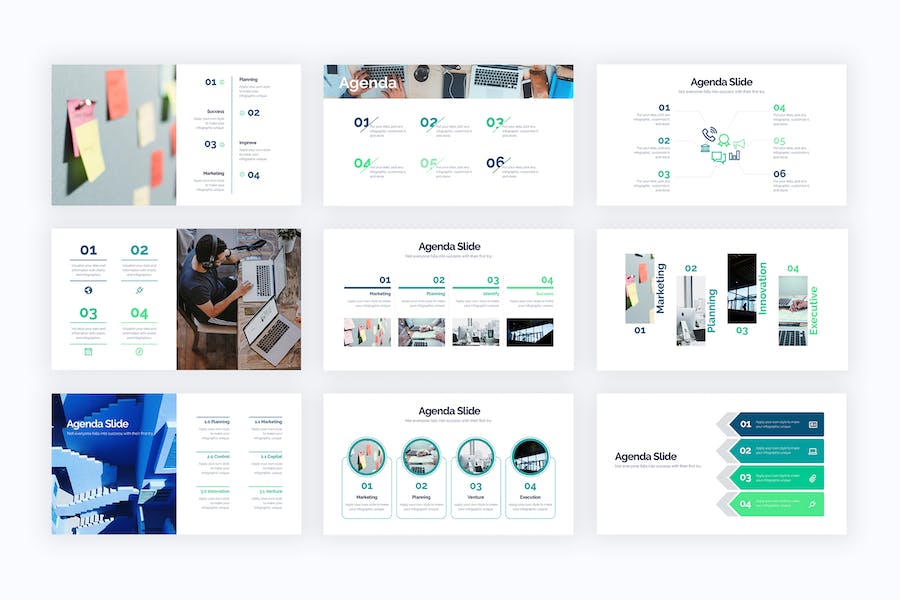绿色商务会议议程日程安排信息图Keynote模板 - PPT派