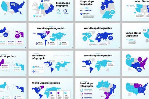 世界地图及部分国家地图可编辑PPT模板 - PPT派