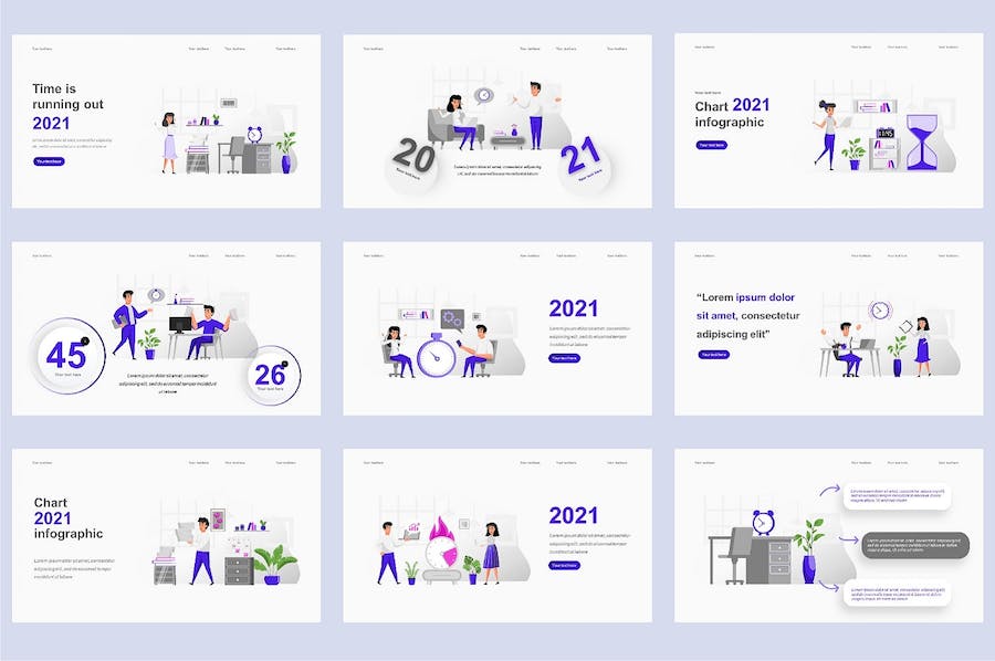 商业办公职场场景插画PPT模板 - PPT派