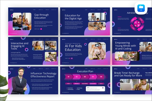 人工智能儿童教育科技互动学习Keynote模板 - PPT派