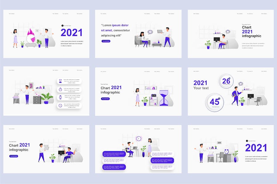 商业办公职场场景插画PPT模板 - PPT派