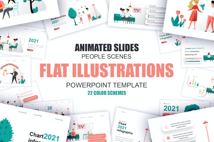 扁平风格多场景插画PPT模板 - PPT派