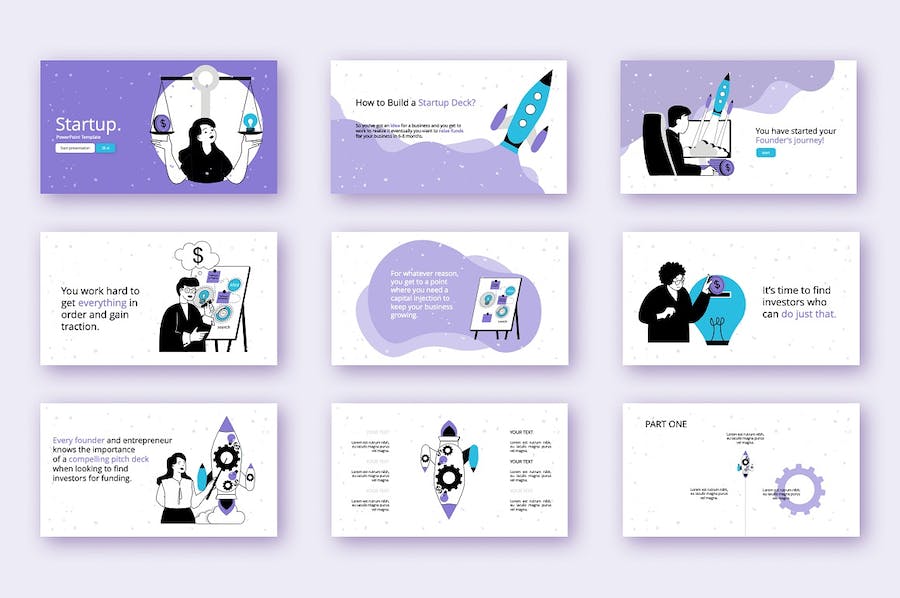 极简矢量插画创业项目规划PPT模板 - PPT派