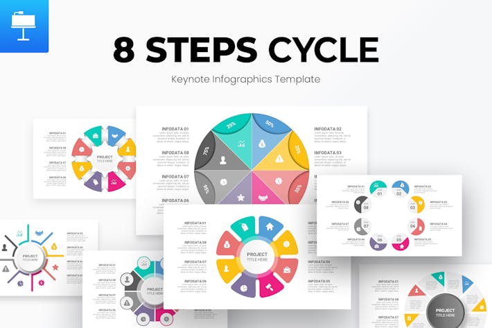 8个步骤周期信息图形keynote模板- PPT派