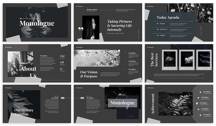 黑白单色极简摄影作品集Keynote模板 - PPT派