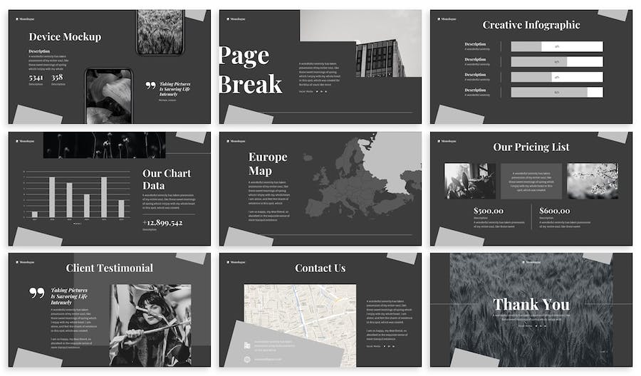 黑白单色极简摄影作品集Keynote模板 - PPT派