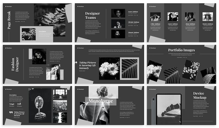 黑白单色极简摄影作品集Keynote模板 - PPT派