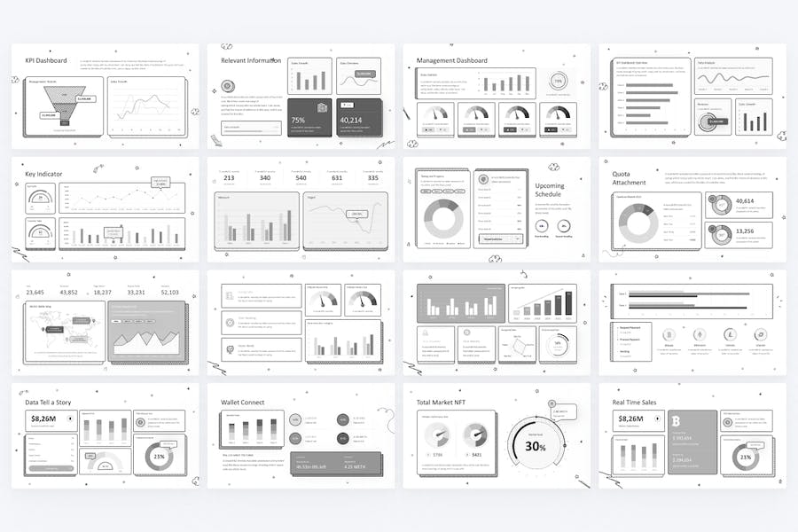 黑白涂鸦KPI可视化图形图表PPT模板 - PPT派